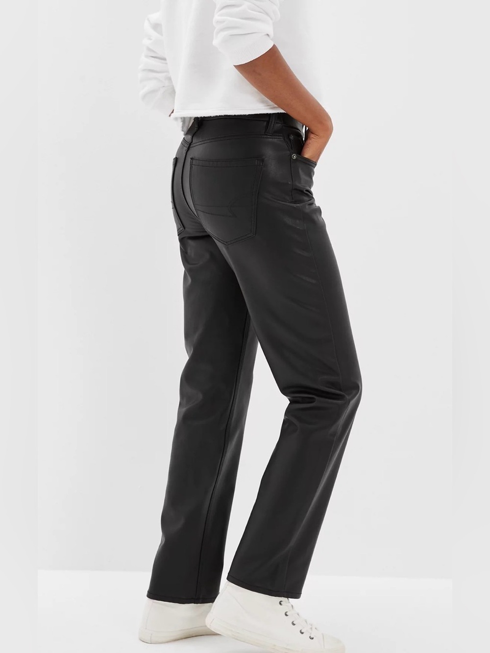 American Eagle Outfitters Black Faux Leather Straight-Leg Pants